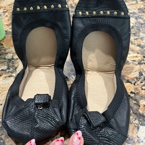 Yosi Samra Black Flats with Gold Accents